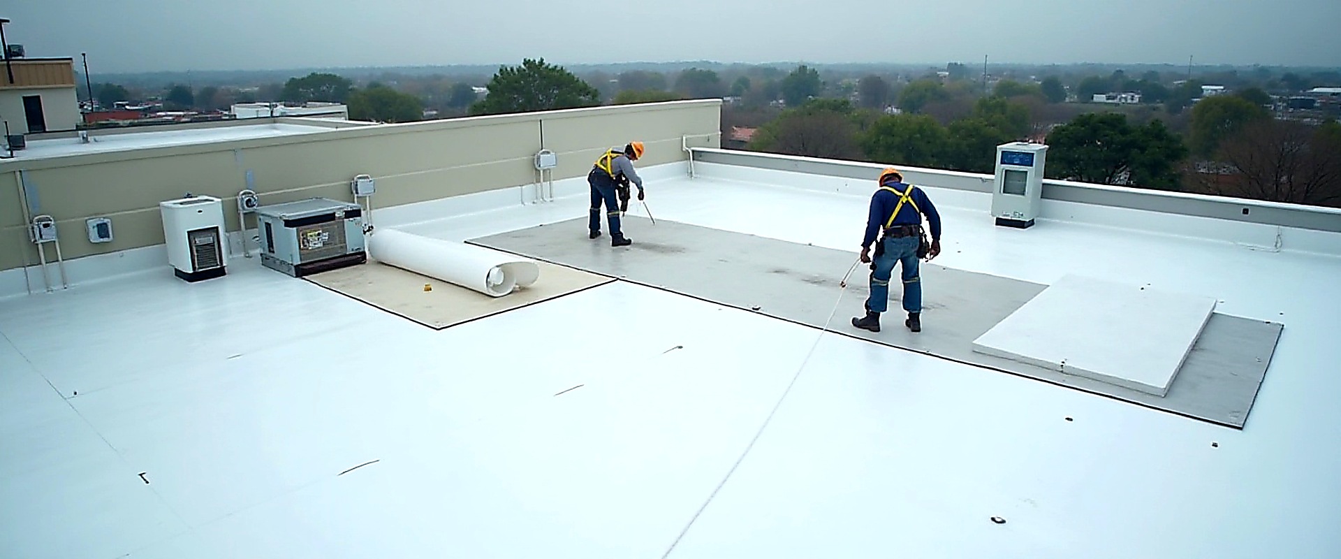Roof repair under pine canopy in Spring, Texas